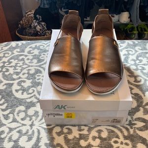 AK sport slip on metallic copper sandal.